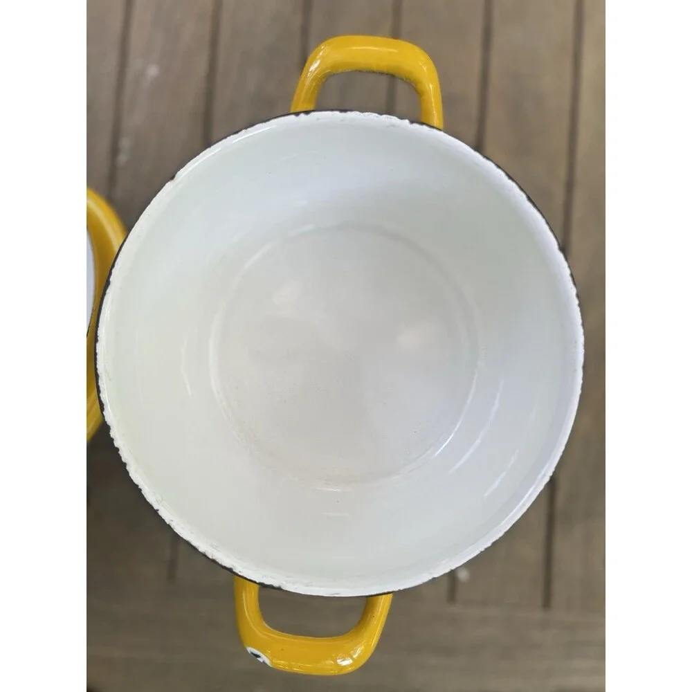 Vintage Arabia Finel Kalas Primavera Enamel Casserole Pot with Lid Yellow Green